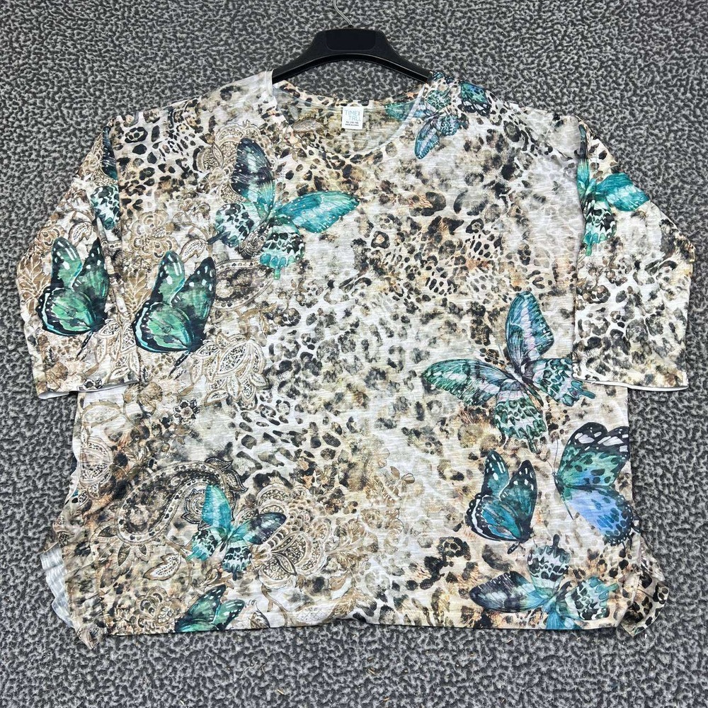 Time and Tru Shirt Women XL Butterfly Leopard Paisley Print Top